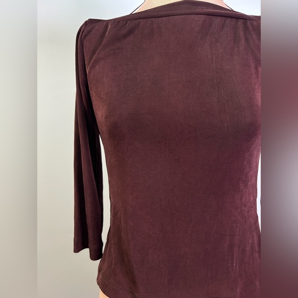 BCBG Max Azria Vintage Boatneck Chocolate Brown Slinky Top Size Small - Picture 4 of 13